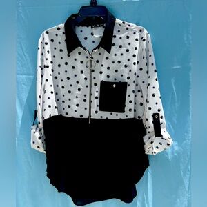 Bali Corp Black and White Blouse with 3/4 Sleeve & Decorative Details Size XL